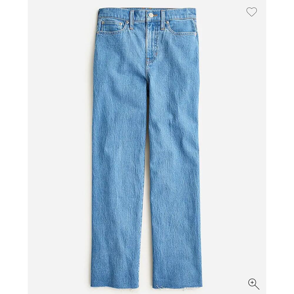 J. Crew Slim Wide Leg High Rise Raw Hem Medium Indigo Wash Blue Jeans Size 28